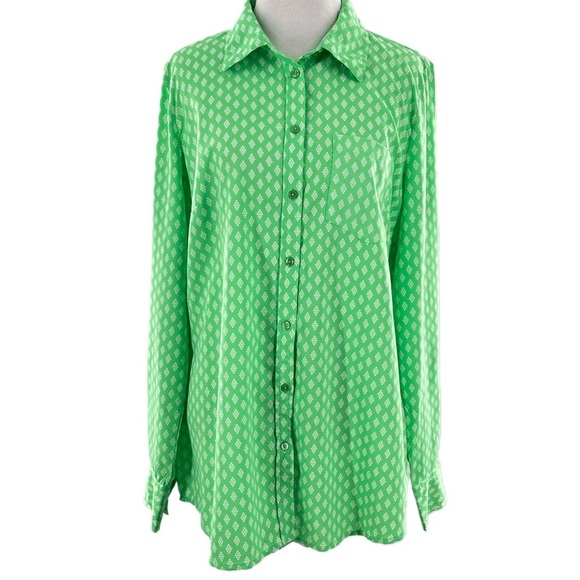 Merona womens top size L green button down retro - Picture 2 of 11